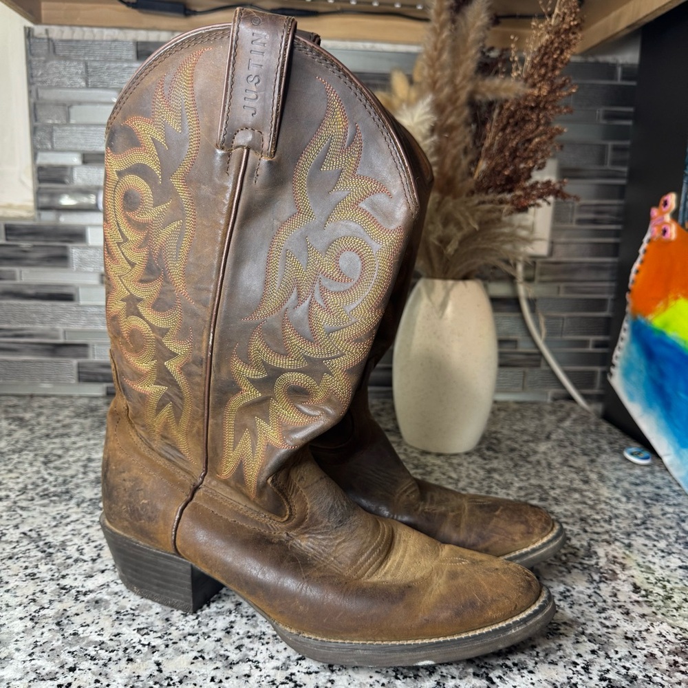 Justin Men's Stampede Western Boots - Sorrel Apache Size 7.5
